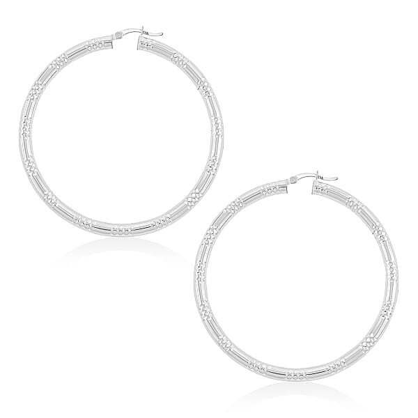 Sterling Silver Station Groove Hoop Earrings (12.6 Grams 60x4mm)