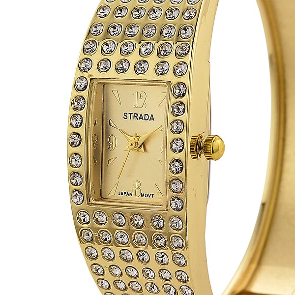 Strada Austrian Crystal Japanese Movement Bangle Watch (6.5In) In Goldtone