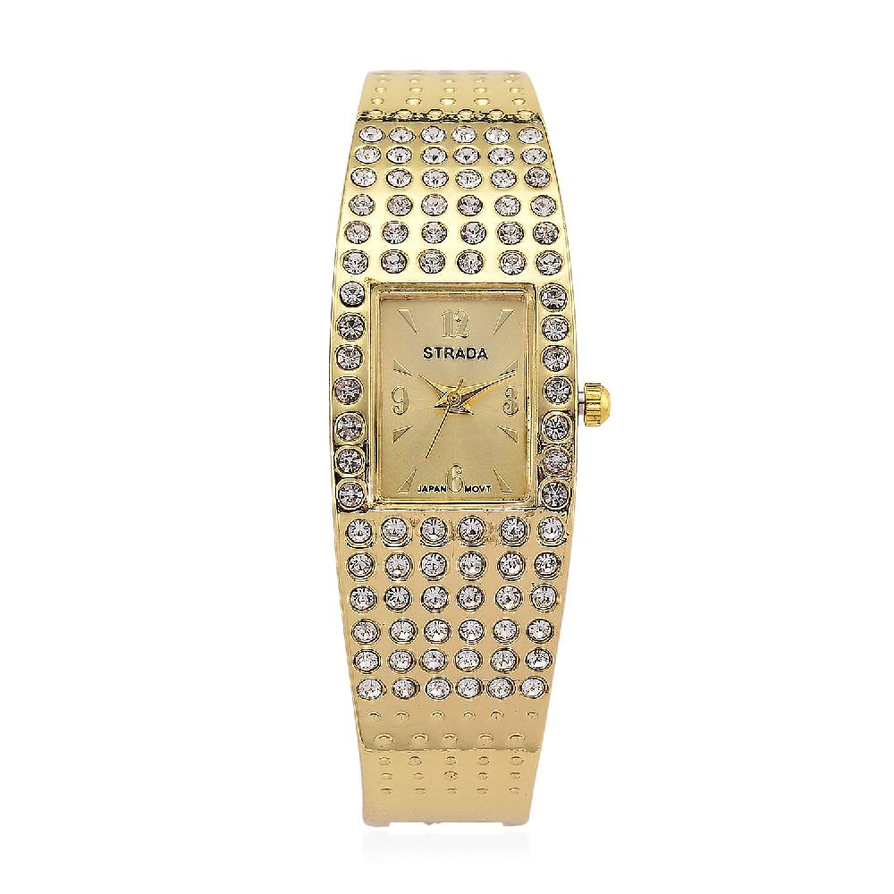 Strada Austrian Crystal Japanese Movement Bangle Watch (6.5In) in Goldtone