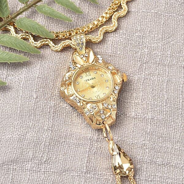 Strada Austrian Crystal Japanese Movement Bracelet Ring Watch In Goldtone