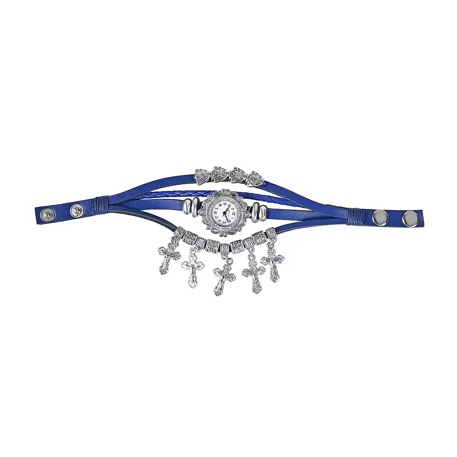 Strada Austrian Crystal Japanese Movement Cross Pattern Multi Layer Bracelet Watch with Leather Strap (8 In-9 In)