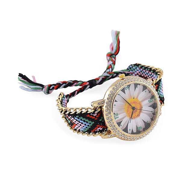 Strada Austrian Crystal Japanese Movement Daisy Bloom Pattern Watch With Braided Band