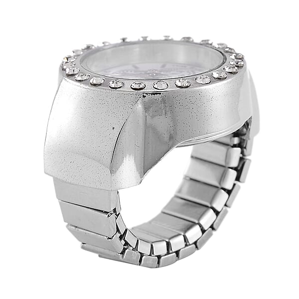 Strada Austrian Crystal Japanese Movement Ring Watch In Stainless Steel (Size 5-7)