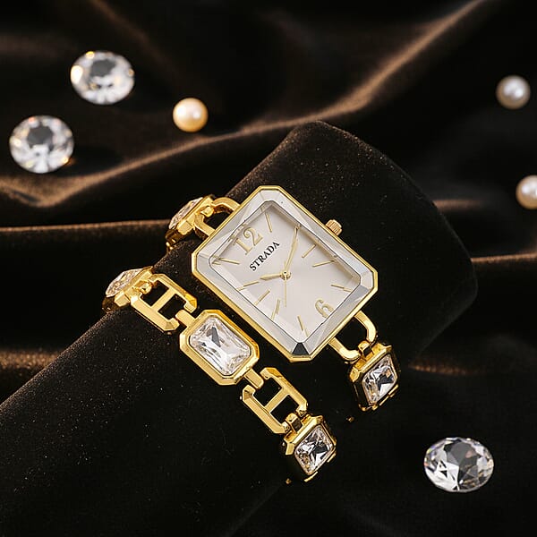 Strada Austrian Crystal Japanese Movement Watch And Goldtone Bracelet (8In)