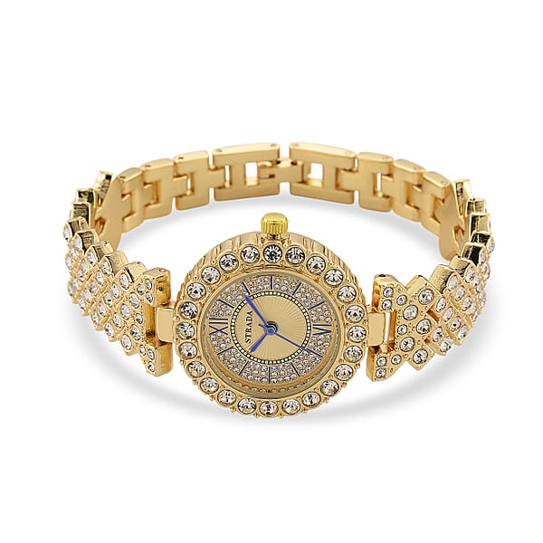 Strada Austrian Crystal Japanese Movement Watch And Bangle Bracelet (7.5 In) In Goldtone