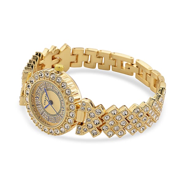 Strada Austrian Crystal Japanese Movement Watch And Bangle Bracelet (7.5 In) In Goldtone
