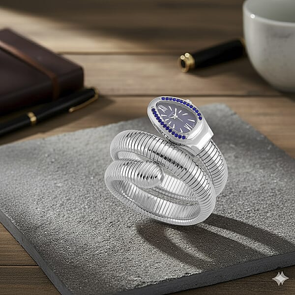 Strada Blue Austrian Crystal Japanese Movement Watch In Silvertone