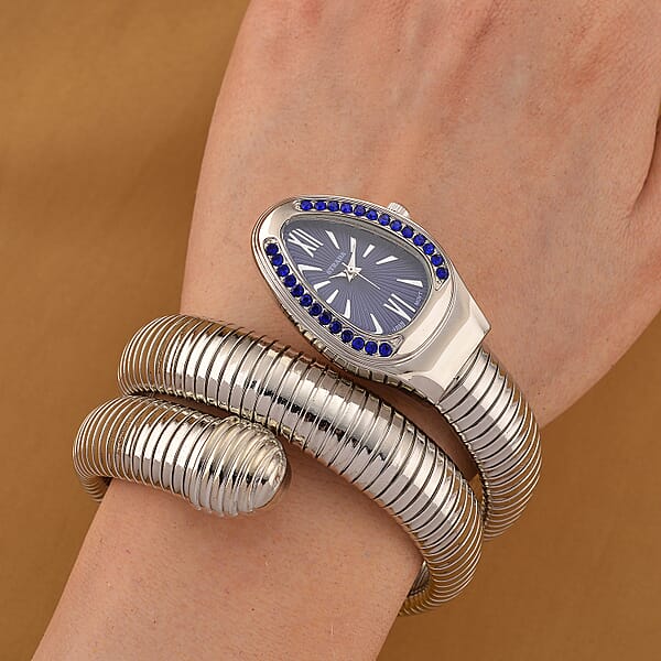 Strada Blue Austrian Crystal Japanese Movement Watch In Silvertone