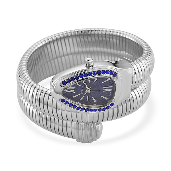 Strada Blue Austrian Crystal Japanese Movement Watch In Silvertone