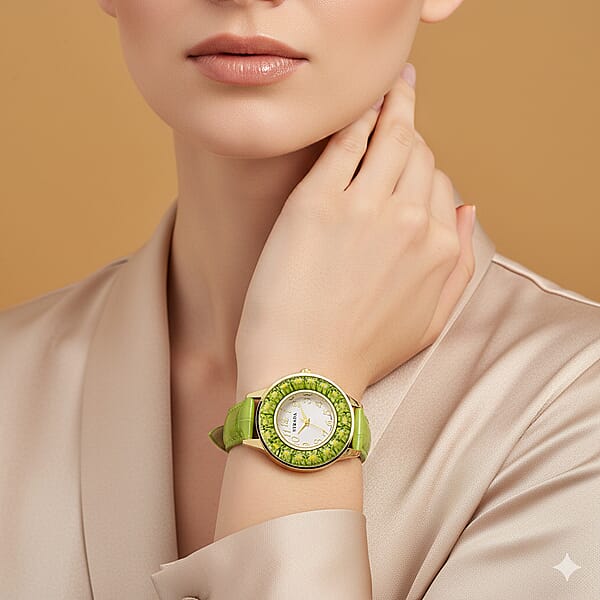 Strada Green Color Murano Style Japanese Movement Watch With Green Leather Strap (37mm)