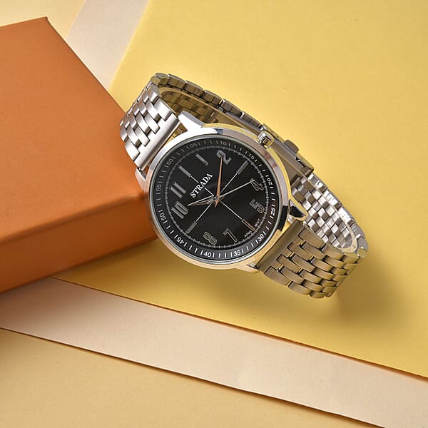 Strada Japanese Movement Black Dial Watch In Stainless Steel (40mm) (7.50-8.25Inches)