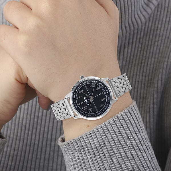 Strada Japanese Movement Black Dial Watch In Stainless Steel (40mm) (7.50-8.25Inches)