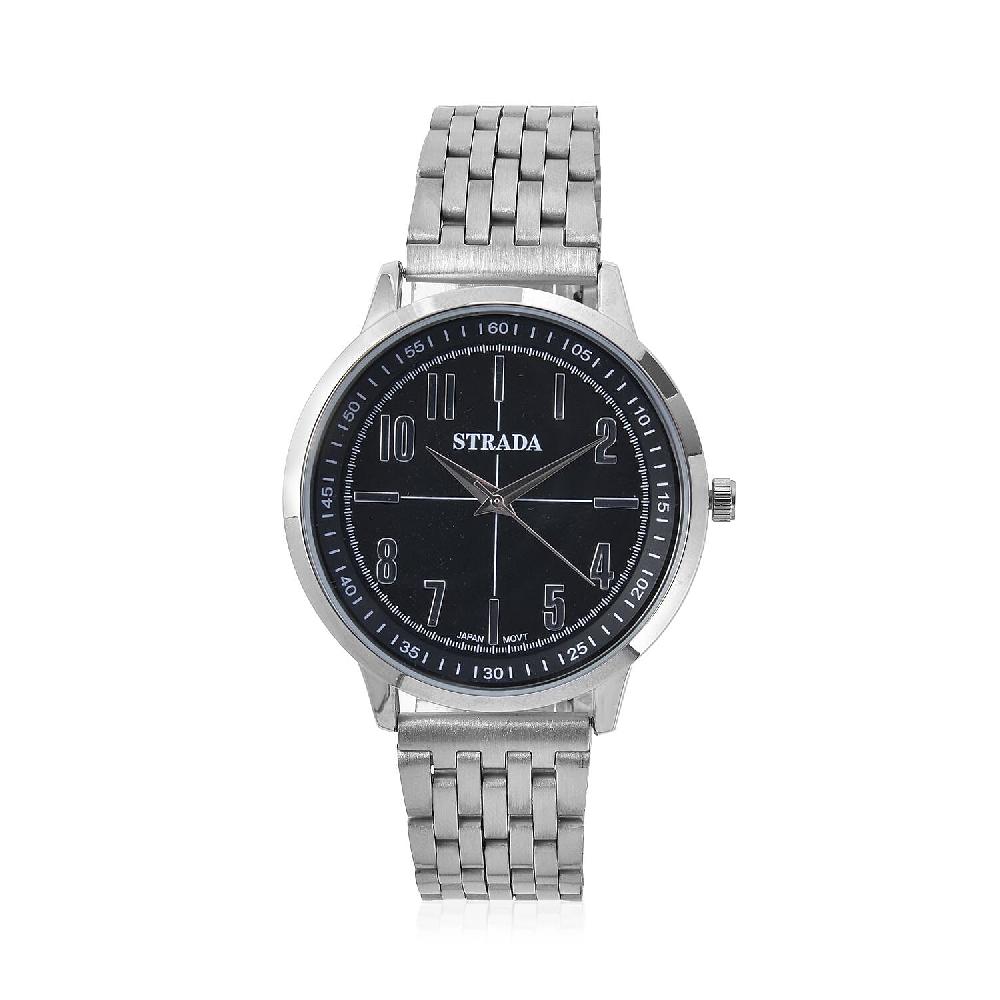 Strada Japanese Movement Black Dial Watch in Stainless Steel (40mm) (7.50-8.25Inches)