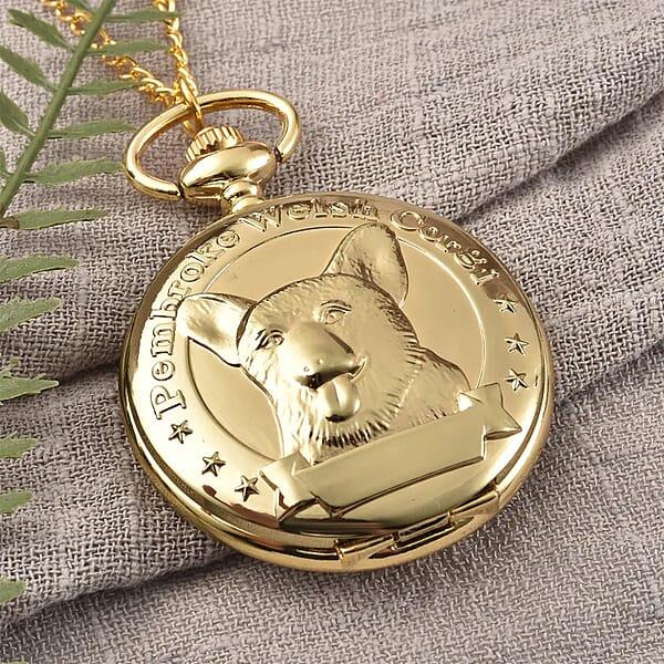 Strada Japanese Movement Corgi Pocket Watch In Goldtone With Chain 31 Inches