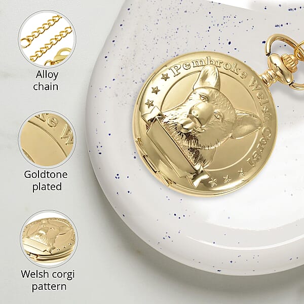 Strada Japanese Movement Corgi Pocket Watch In Goldtone With Chain 31 Inches