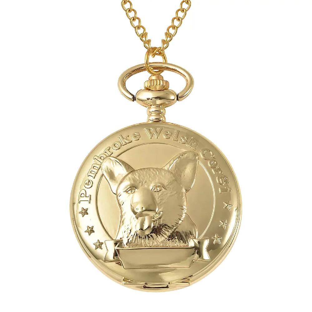 Strada Japanese Movement Corgi Pocket Watch in Goldtone with Chain 31 Inches