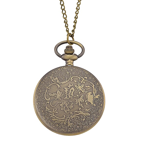 Strada Japanese Movement Dragon And Phoenix Pattern Pocket Watch With Chain (36 Inches) In Rosetone