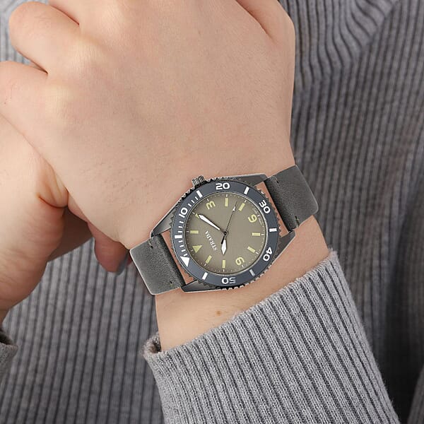 Strada Japanese Movement Watch With Dark Gray Faux Leather Strap (42mm) (8.25-9.25Inches)