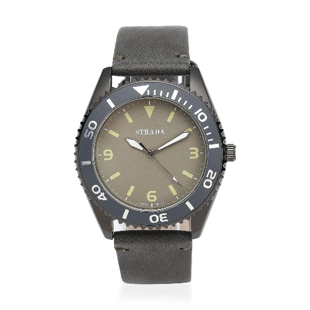 Strada Japanese Movement Watch with Dark Gray Faux Leather Strap (42mm) (8.25-9.25Inches)