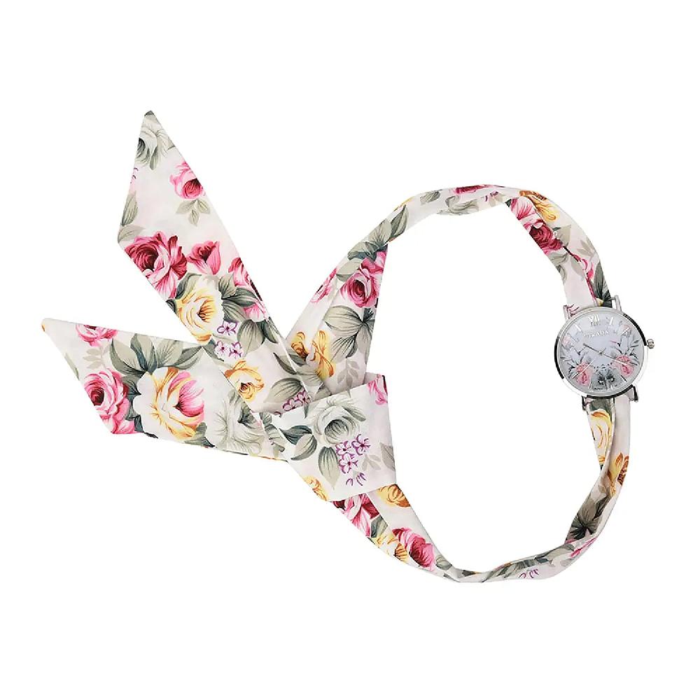 Strada Japanese Movement Watch with Multi Color Floral Printed Chiffon Strap (34.5 inch)