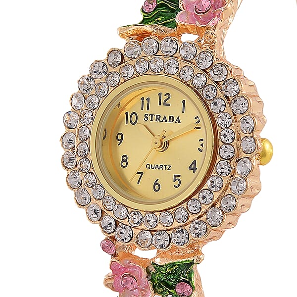 Strada Multi Color Austrian Crystal And Enameled Japanse Movement Bangle Watch In Goldtone