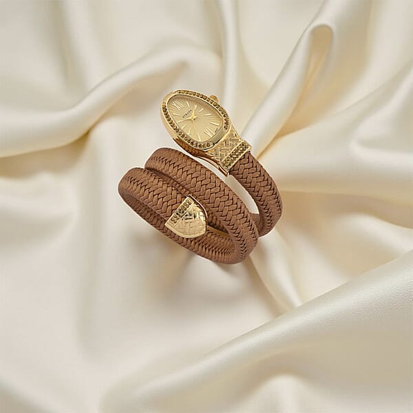 Strada Pink Austrian Crystal Japanese Movement Watch In Gold Faux Leather Braided Strap
