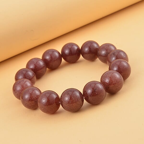 Strawberry Quartz 406.00 Ctw Beaded Stretch Bracelet