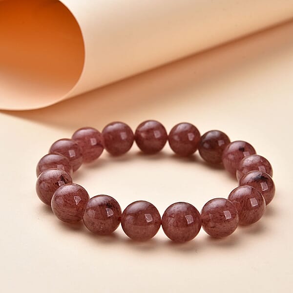Strawberry Quartz Beaded Stretch Bracelet 204.50 Ctw