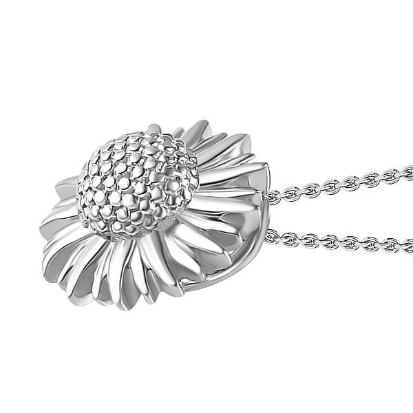 Sunflower Pendant Necklace In 10K White Gold 2.70 Grams 20 Inches (Del. In 10-12 Days)