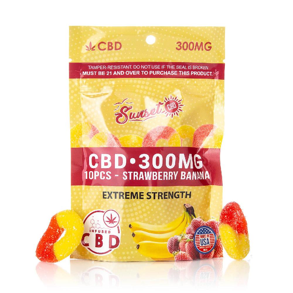 Sunset CBD Strawberry Banana Ring Gummies 300MG (10 Pcs)
