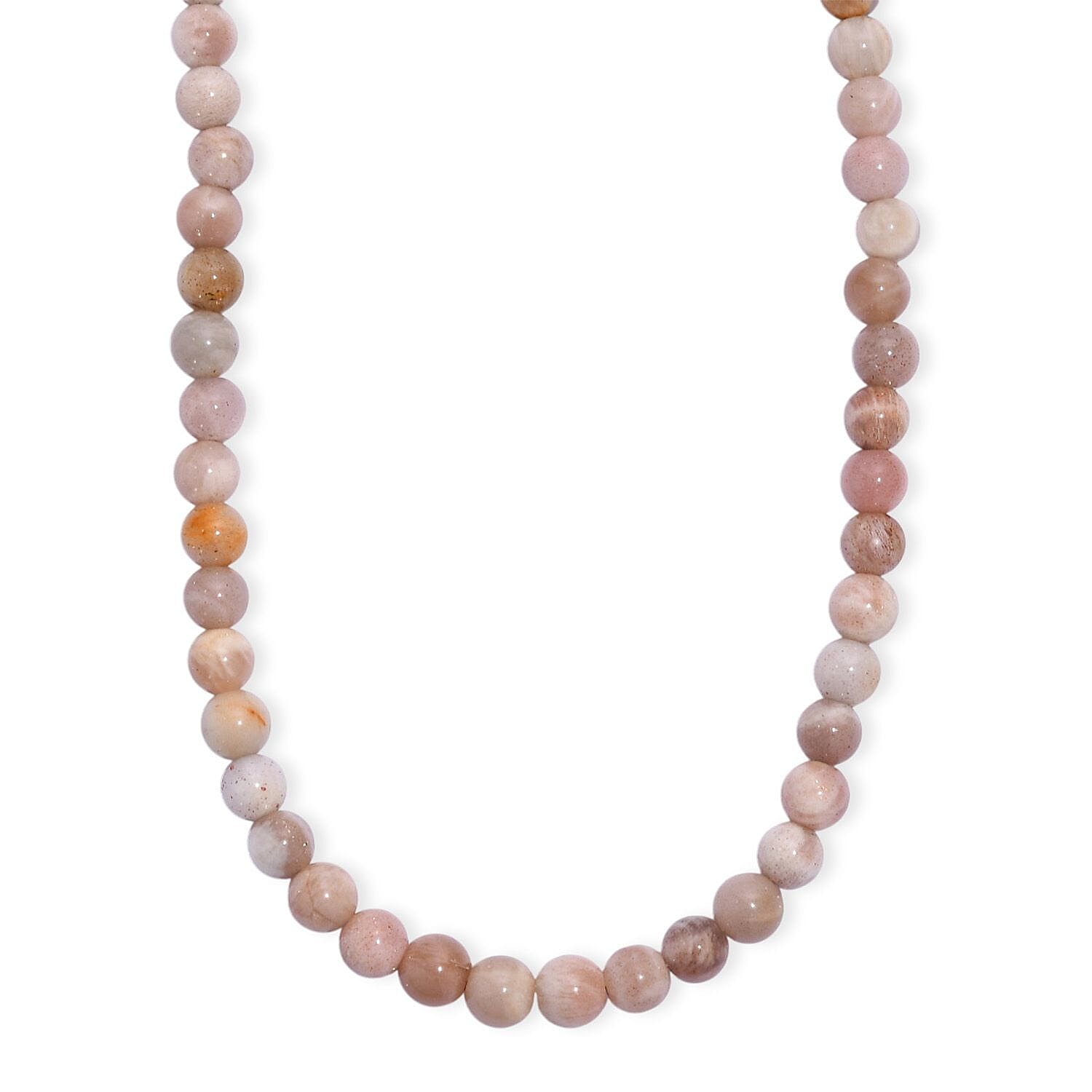 Sunstone Beaded 115.00 ctw Necklace 18 Inches in Rhodium Over Sterling Silver