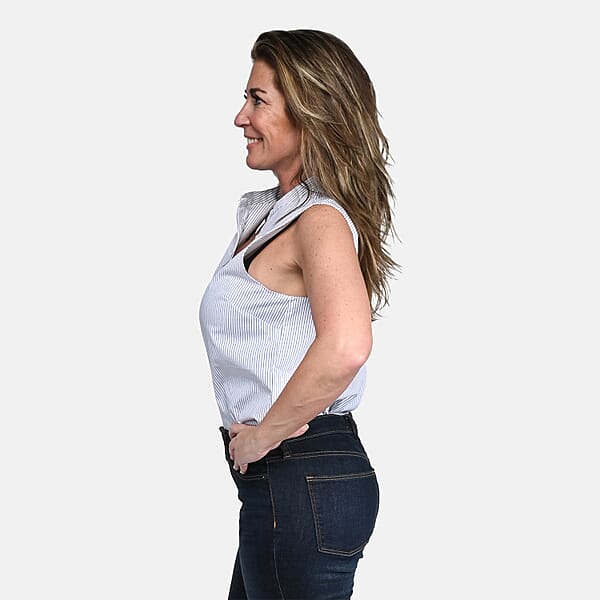 Tahari White With Black Striped Sleeveless Button-up Blouse - S
