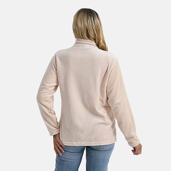Tamsy Beige Velvet Zip Front Jacket With 2 Front Pockets - S/M