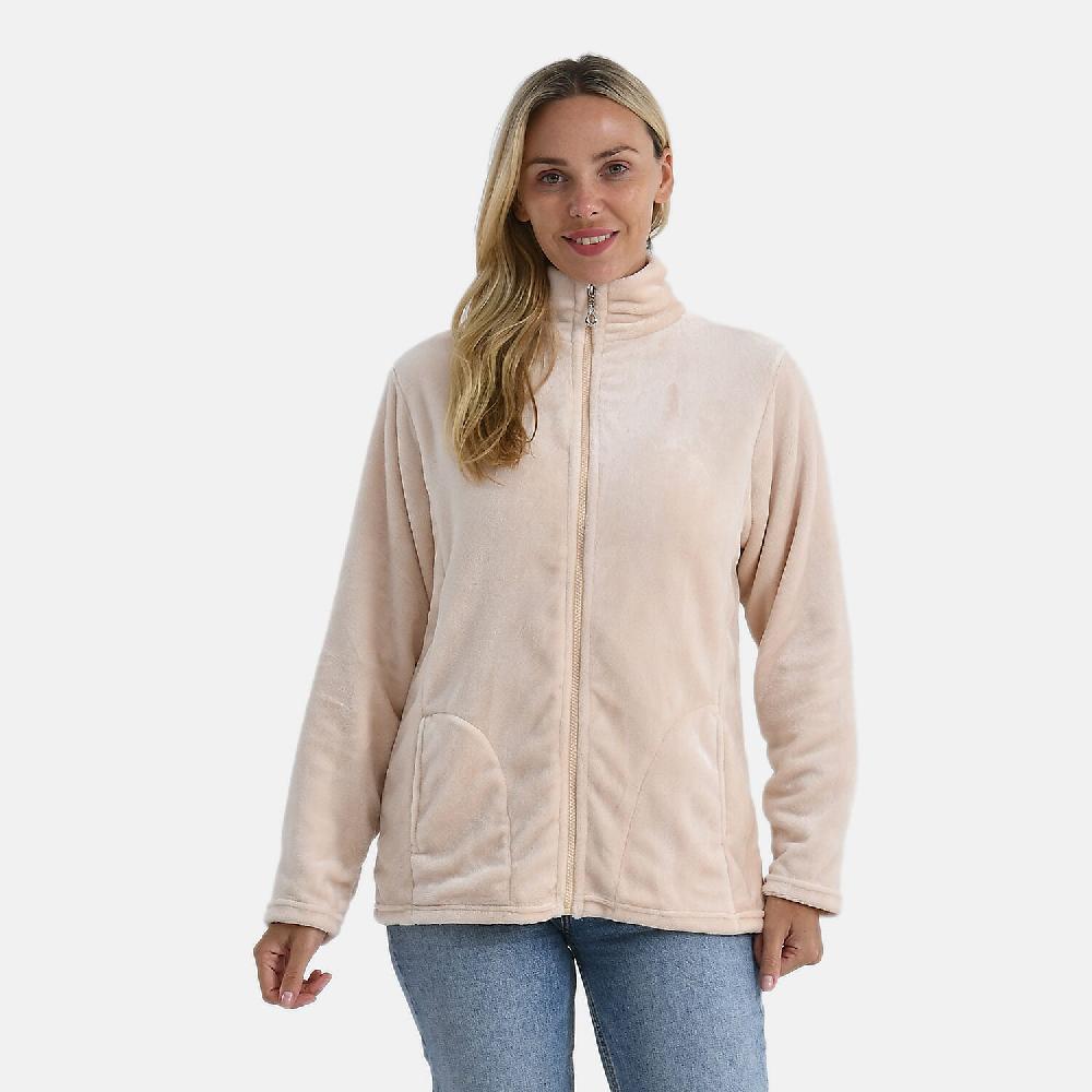 Tamsy Beige Velvet Zip Front Jacket With 2 Front Pockets - S/M