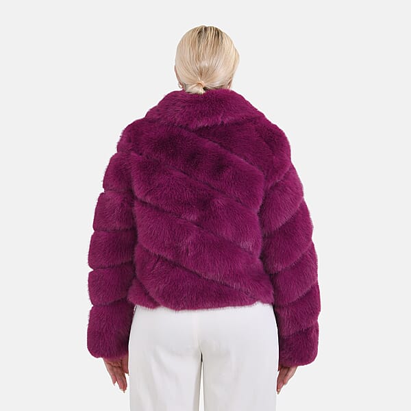 Tamsy Berry Luxe Embossed Faux Fur Crop Jacket - (One Size S-L)