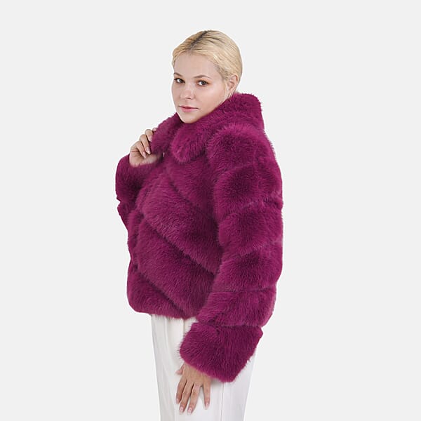 Tamsy Berry Luxe Embossed Faux Fur Crop Jacket - (One Size S-L)