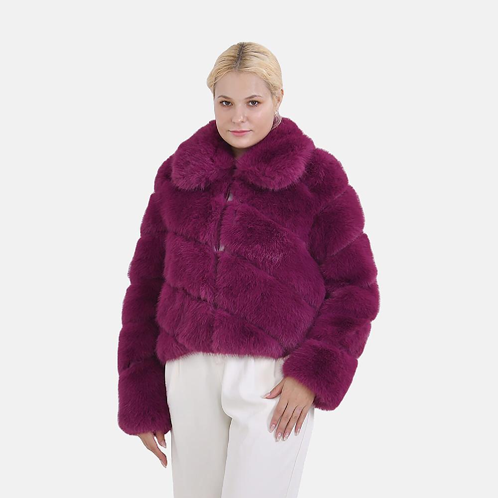 Tamsy Berry Luxe Embossed Faux Fur Crop Jacket - (One Size S-L)