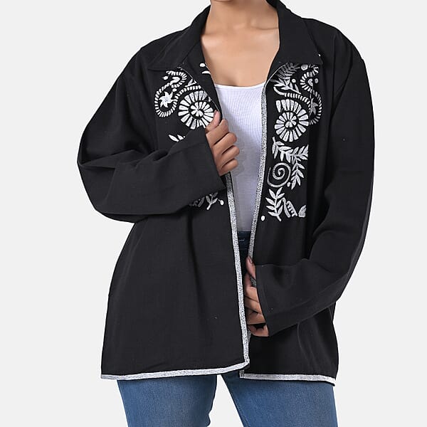 TAMSY Black 100% Cotton Embroidered Twill Jacket - L