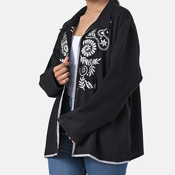 TAMSY Black 100% Cotton Embroidered Twill Jacket - L