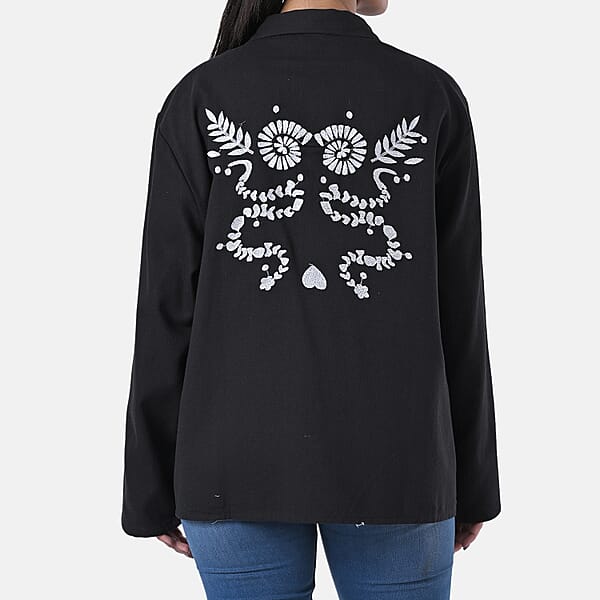 TAMSY Black 100% Cotton Embroidered Twill Jacket - L