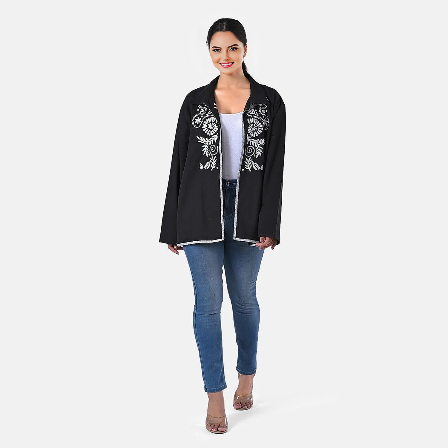 TAMSY Black 100% Cotton Embroidered Twill Jacket - L