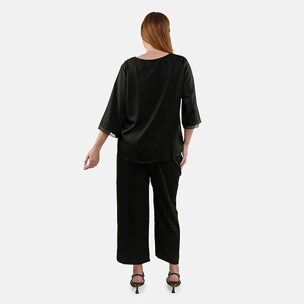 Tamsy Black 2 Piece Lace Top And Pant Set - M/L