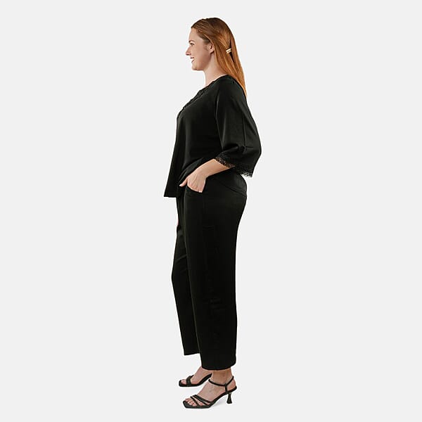 Tamsy Black 2 Piece Lace Top And Pant Set - M/L