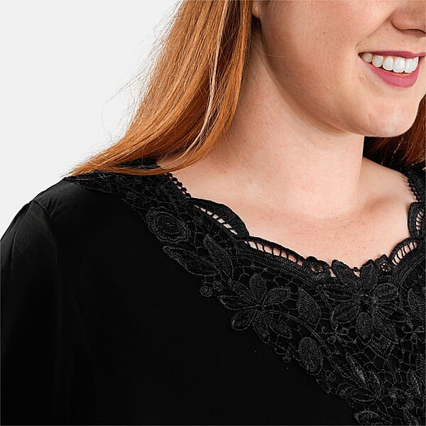 Tamsy Black 2 Piece Lace Top And Pant Set - M/L