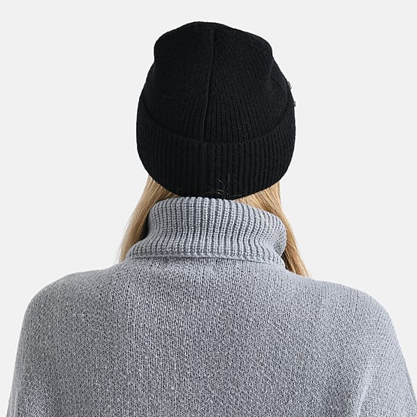 TAMSY Black Acrylic Heavy Knit Beanie With Multi Jewels
