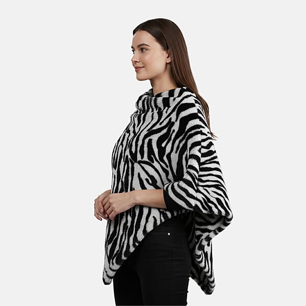 Tamsy Black And White Tiger Poncho - One Time Fits Most