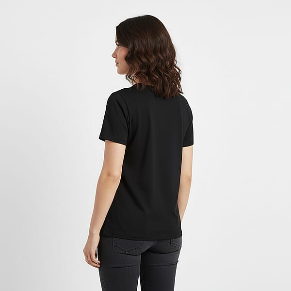 Tamsy Black Butterfly Design Short Sleeve Shirt - One Size Fits Up To XLarge