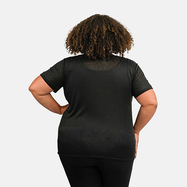 Tamsy Black Cross Front Slub Knit T-shirt - One Size Missy