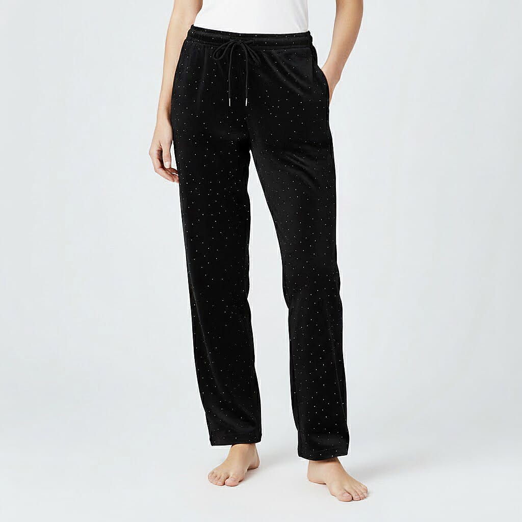 Tamsy Black Crystal Embellishments Glitter Long Pant - One Size Fits Most