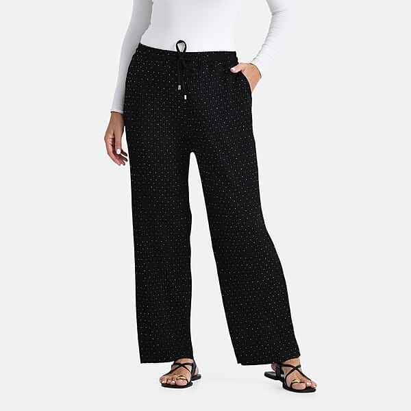 TAMSY Black Crystal Wide Leg Pant With Elastic Waist - One Size Fits Most